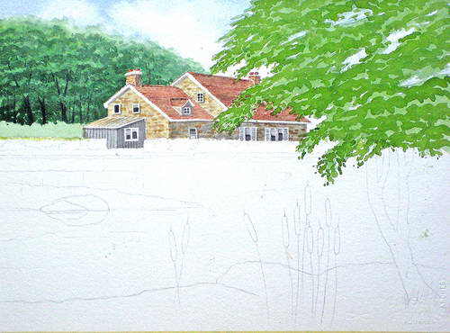 Haus am See , Landschaftsbild in Aquarell Anleitung Schritt für Schritt - John Fisher