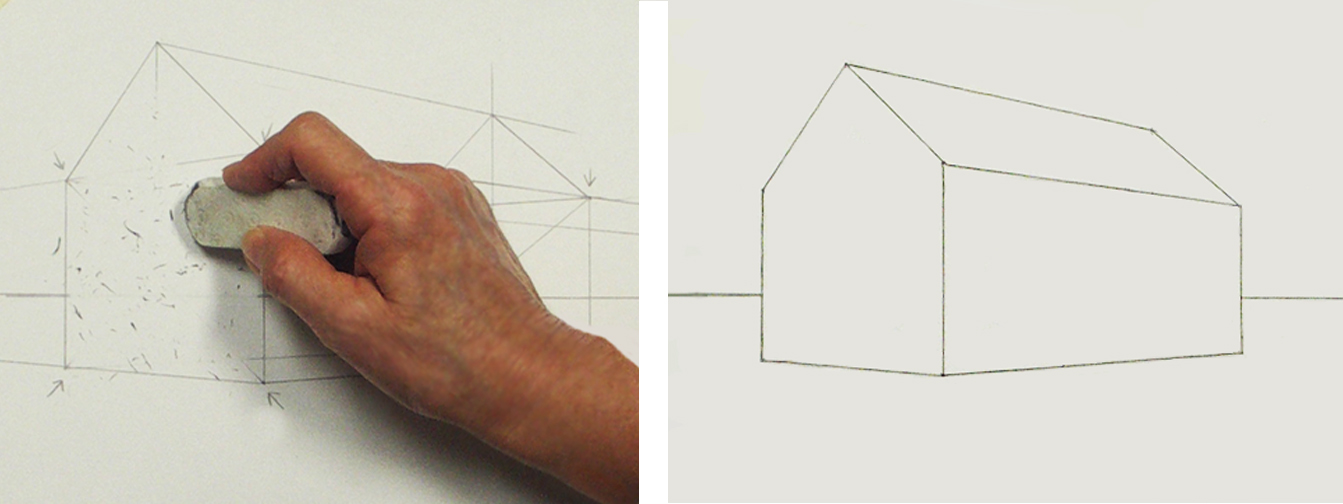 Ein Haus perspektivisch zeichnen mit Fluchtpunkten und Horizontlinie Teil 1 –Beschreibung von Mara Mattia