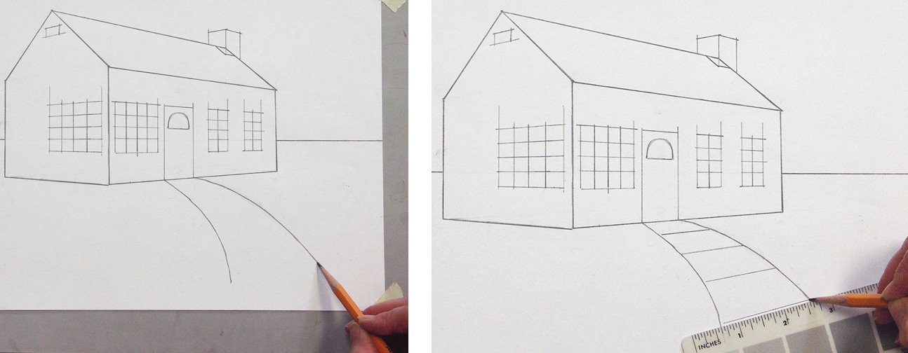 Ein Haus perspektivisch zeichnen mit Fluchtpunkten und Horizontlinie Teil 2–Beschreibung von Mara Mattia